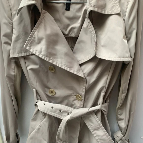 BcbgMaxazria Ophelia Trench  Coat Pumice Ruffle Back Pewter/Grey S - Picture 13 of 13